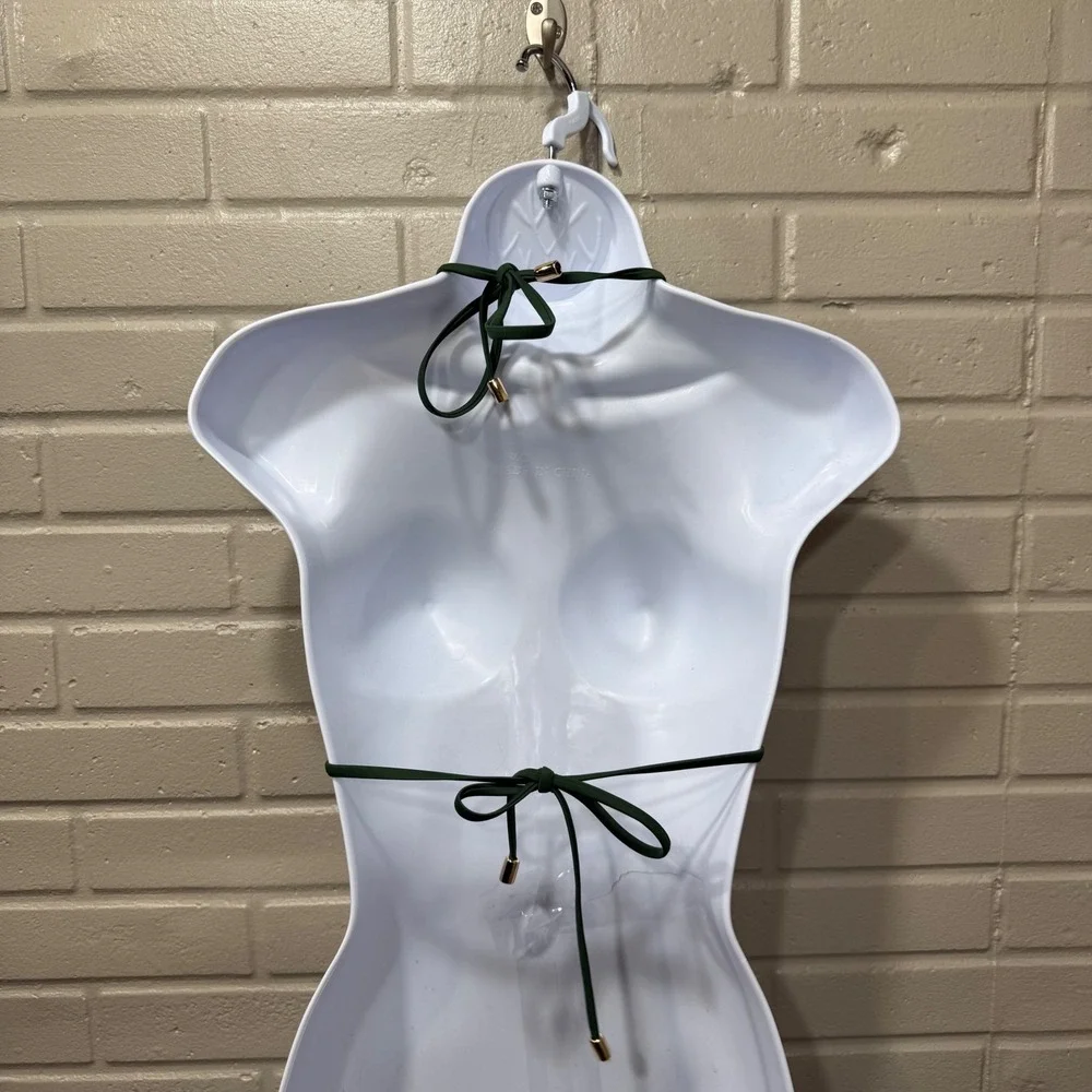 Quince‎ Triangle Bikini Top Recycled Palm Green Small NWT Halter Swimwear Barbie